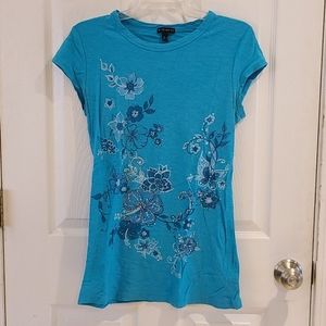 FANG Sparkly Blue/Teal Top with Flower Print
